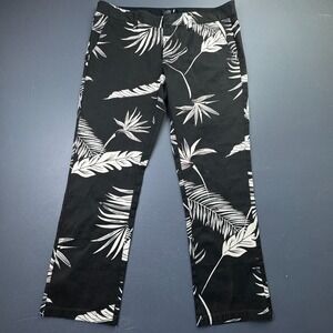 Volcom Tropical Print Pants Women's Size 11 Black White Floral Flat Front Casual